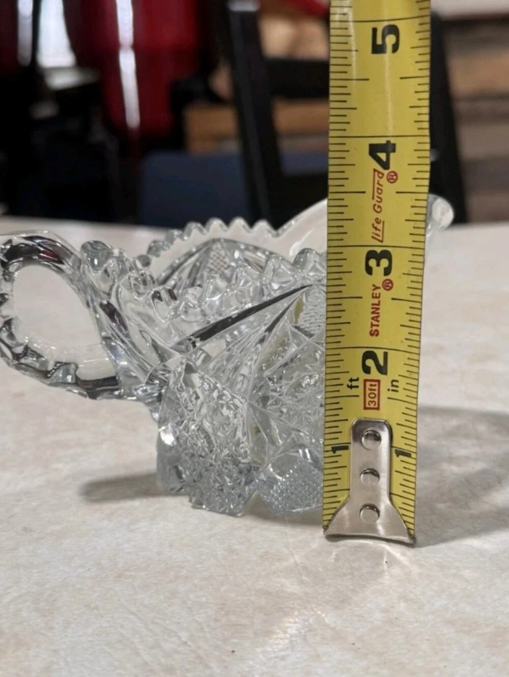 Vintage Imperial Clear Pressed Glass Creamer Flower design 5 1/2” X 31 /2”  X 3”